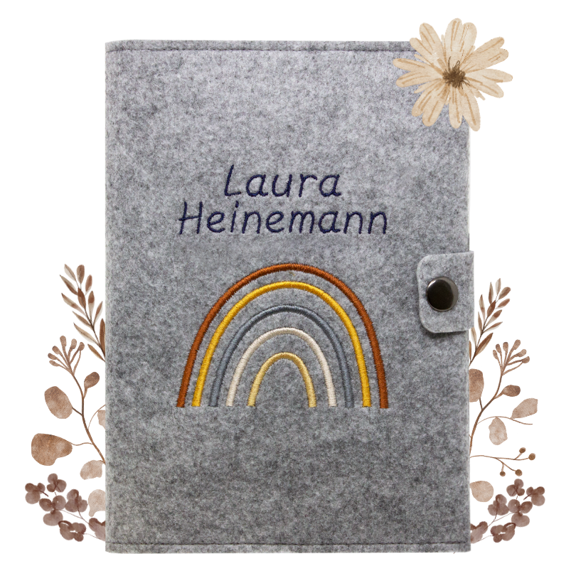 Regenbogen Natural Mutterpasshülle aus Filz Mit Personalisierung