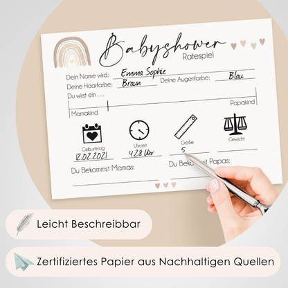 Glamour | 5 Babyparty Spiele für 12 Spieler - Babyparty Geschenk, Karten zum Ausfüllen Partyspiele Babyshower