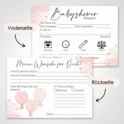 Rosa | 5 Babyparty Spiele für 12 Spieler - Babyparty Geschenk, Karten zum Ausfüllen Partyspiele Babyshower