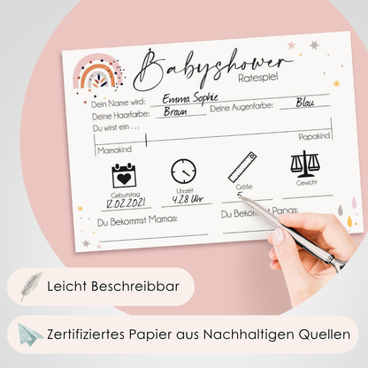 Wolken | 5 Babyparty Spiele für 12 Spieler - Babyparty Geschenk, Karten zum Ausfüllen Partyspiele Babyshower