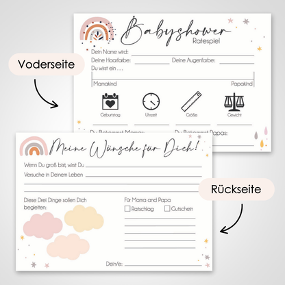 Wolken | 5 Babyparty Spiele für 12 Spieler - Babyparty Geschenk, Karten zum Ausfüllen Partyspiele Babyshower