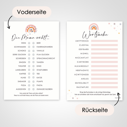 Wolken | 5 Babyparty Spiele für 12 Spieler - Babyparty Geschenk, Karten zum Ausfüllen Partyspiele Babyshower