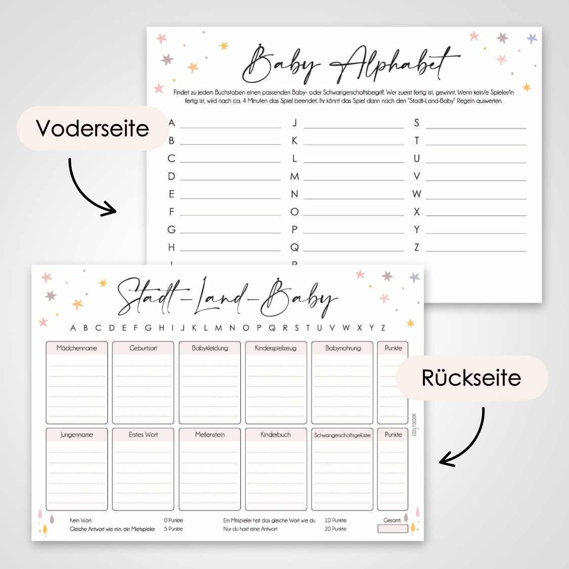 Wolken | 5 Babyparty Spiele für 12 Spieler - Babyparty Geschenk, Karten zum Ausfüllen Partyspiele Babyshower