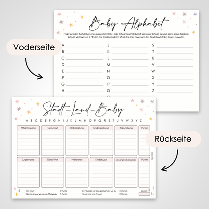 Wolken | 5 Babyparty Spiele für 12 Spieler - Babyparty Geschenk, Karten zum Ausfüllen Partyspiele Babyshower