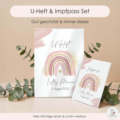 Wasserfarben Rosa U-Heft und Impfpasshülle Mit Personalisierung