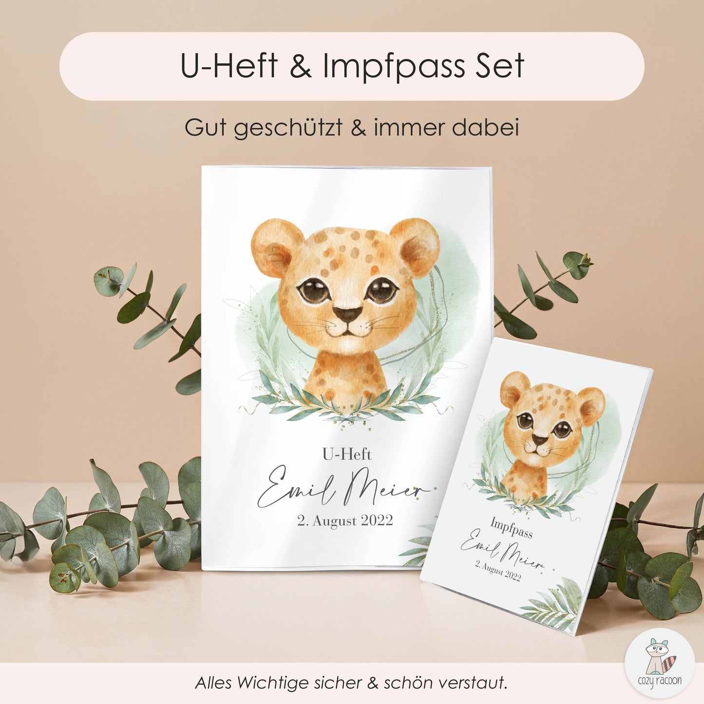 Löwen Junge U-Heft und Impfpasshülle Mit Personalisierung