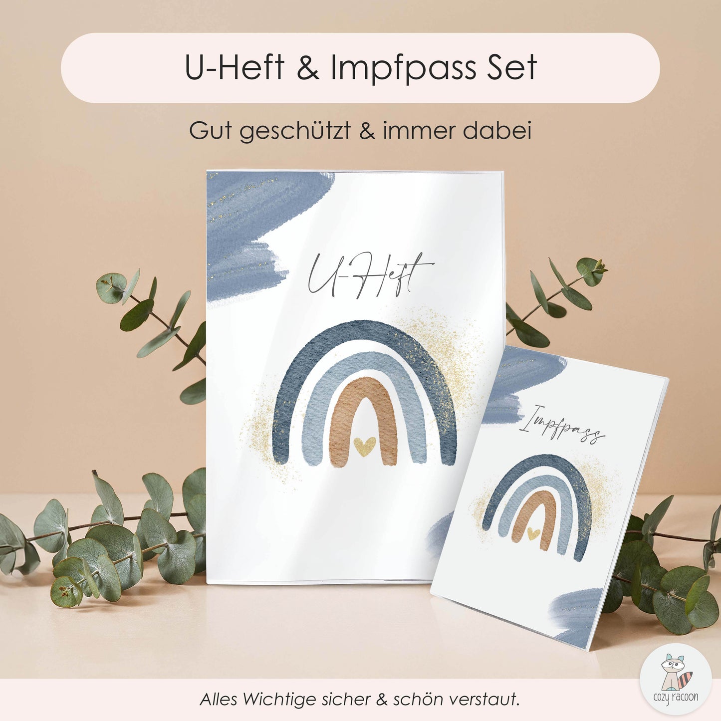 Wasserfarben Blau U-Heft und Impfpasshülle Ohne Personalisierung