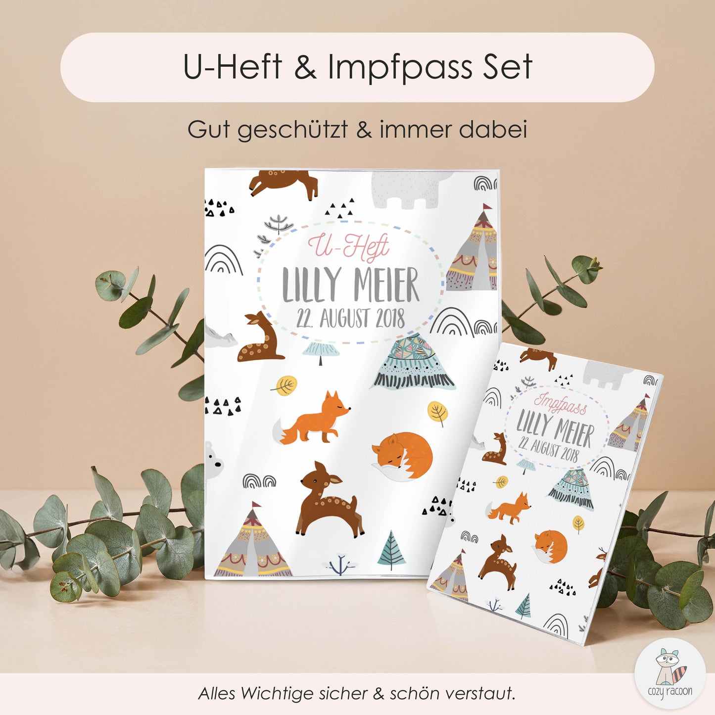 Waldtiere U-Heft und Impfpasshülle Mit Personalisierung