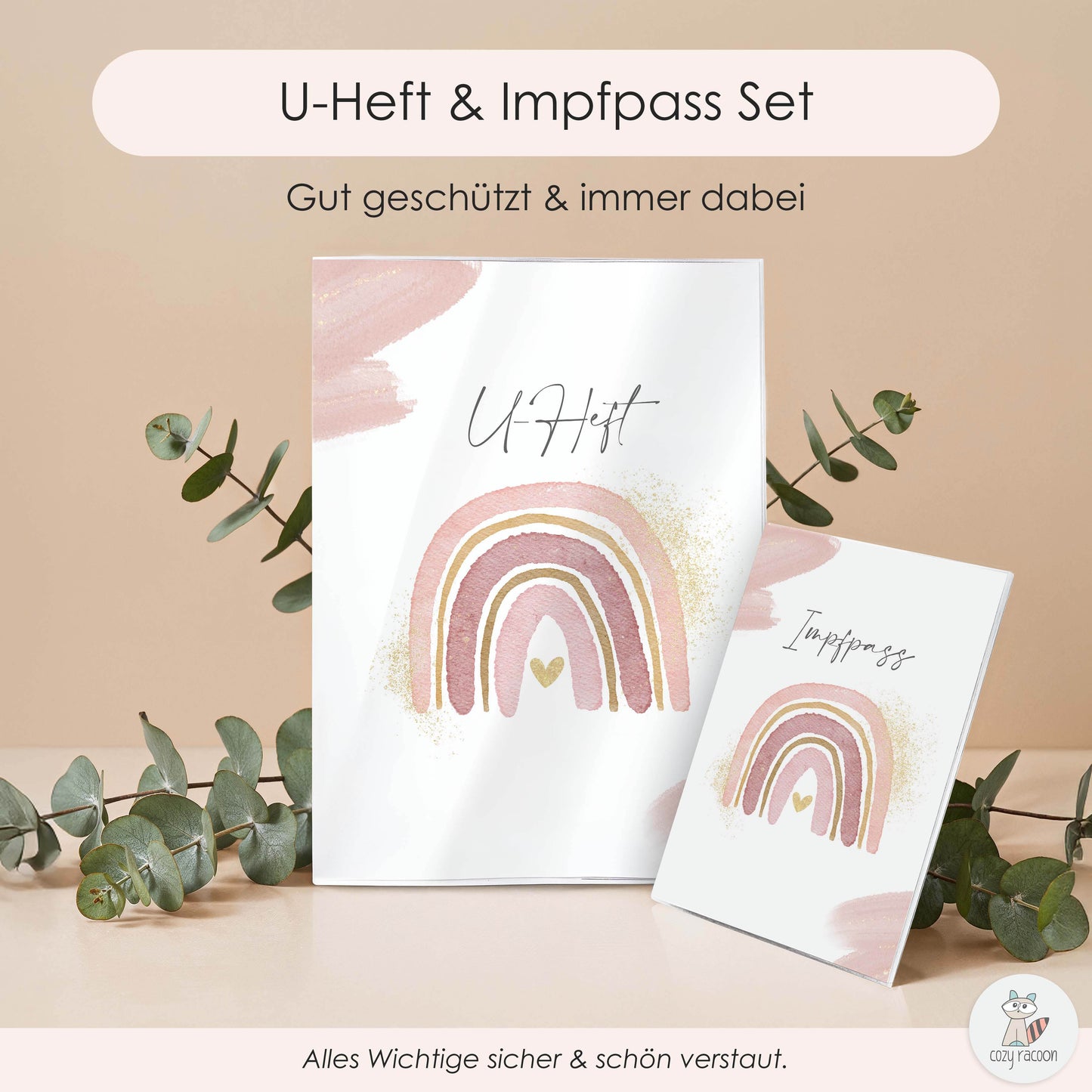 Wasserfarben Rosa U-Heft und Impfpasshülle Ohne Personalisierung