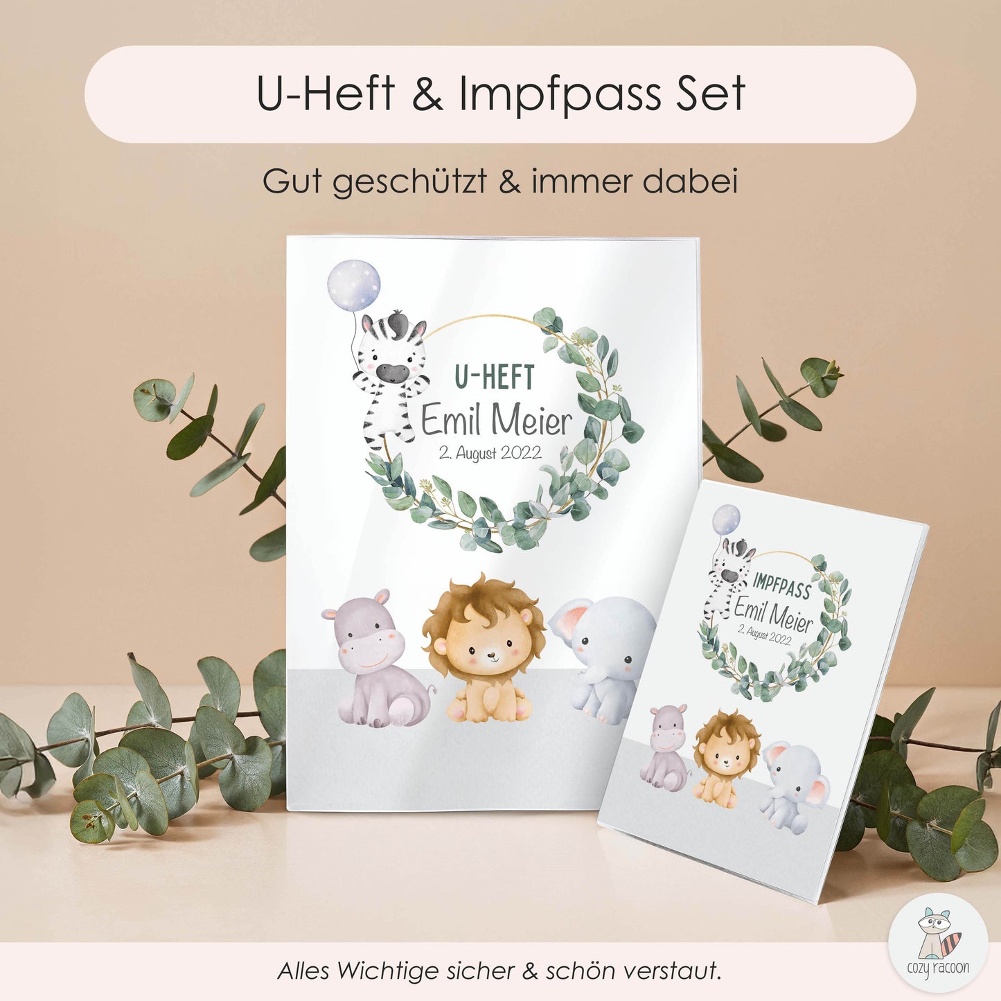 Süße Tiere U-Heft und Impfpasshülle Mit Personalisierung