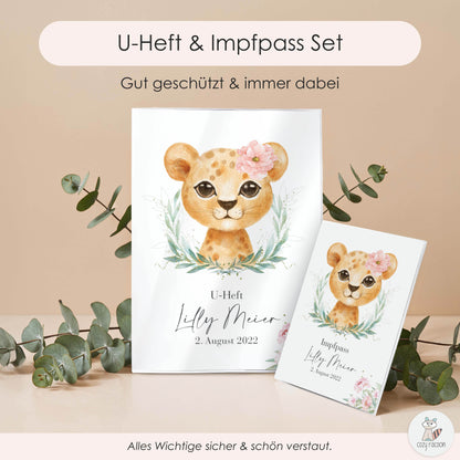 Löwen Mädchen U-Heft und Impfpasshülle Mit Personalisierung