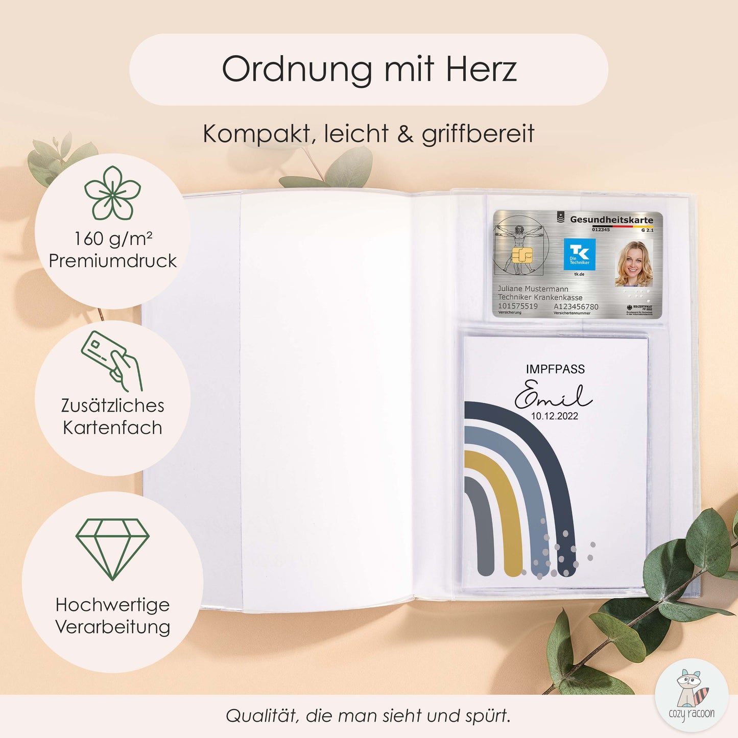 Regenbogen Blau U-Heft und Impfpasshülle Mit Personalisierung