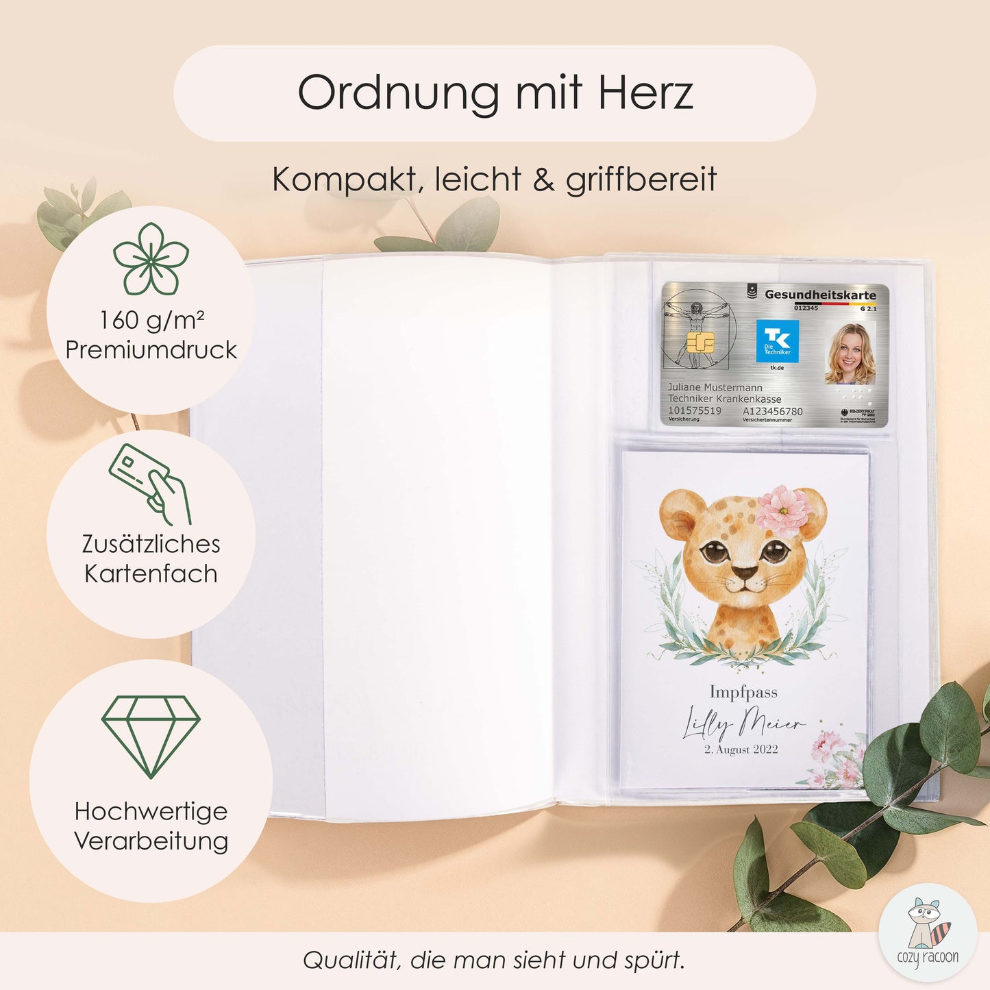 Löwen Mädchen U-Heft und Impfpasshülle Mit Personalisierung