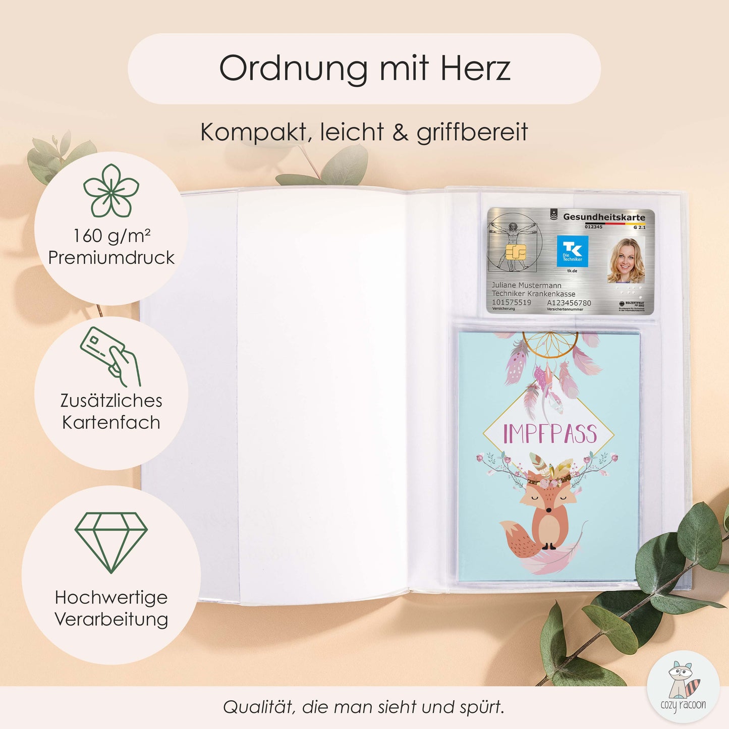 Boho Fuchs Blau U-Heft und Impfpasshülle Ohne Personalisierung