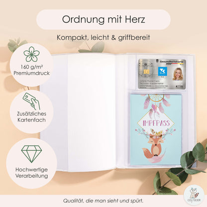 Boho Fuchs Blau U-Heft und Impfpasshülle Ohne Personalisierung