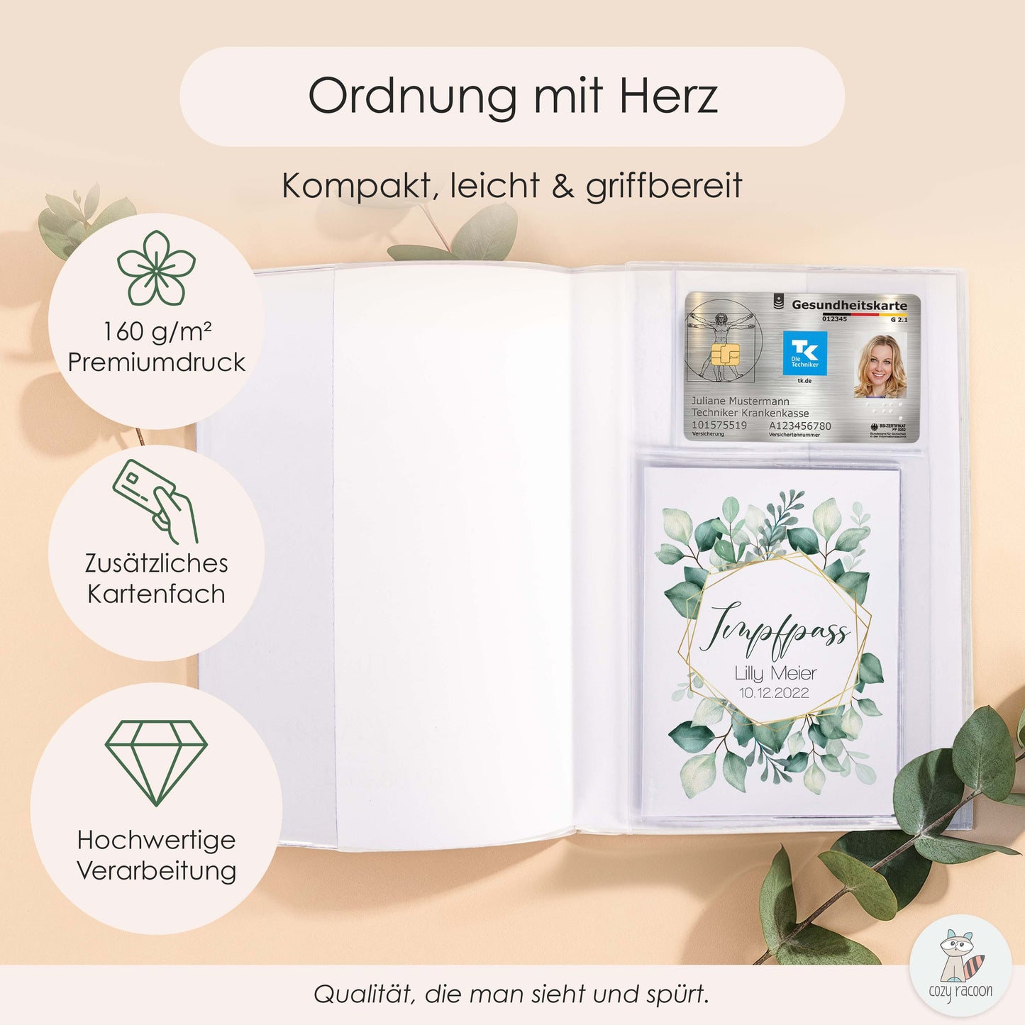 Green Flowers U-Heft und Impfpasshülle Mit Personalisierung