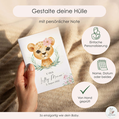 Löwen Mädchen U-Heft und Impfpasshülle Mit Personalisierung