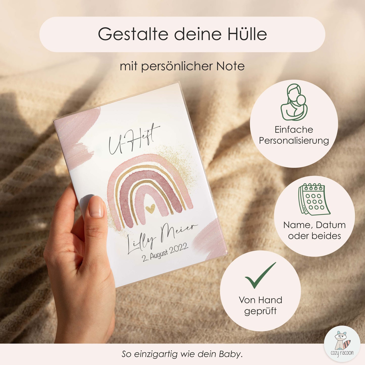 Wasserfarben Rosa U-Heft und Impfpasshülle Mit Personalisierung