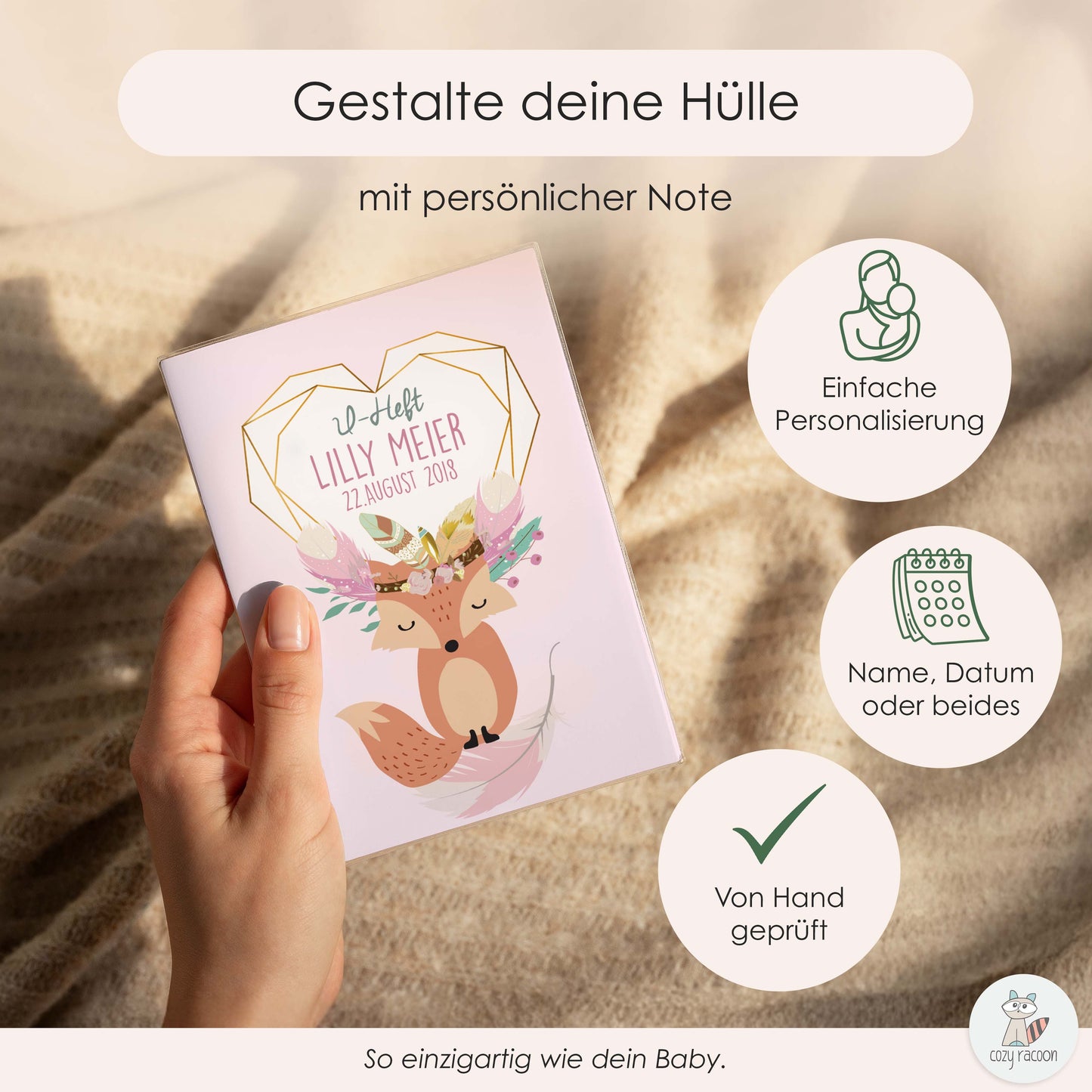 Boho Fuchs Rosa U-Heft und Impfpasshülle Mit Personalisierung