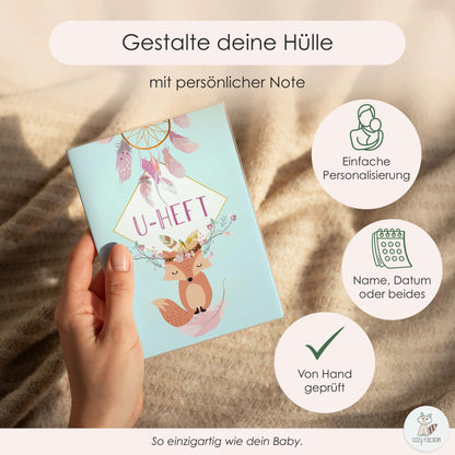 Boho Fuchs Blau U-Heft und Impfpasshülle Ohne Personalisierung
