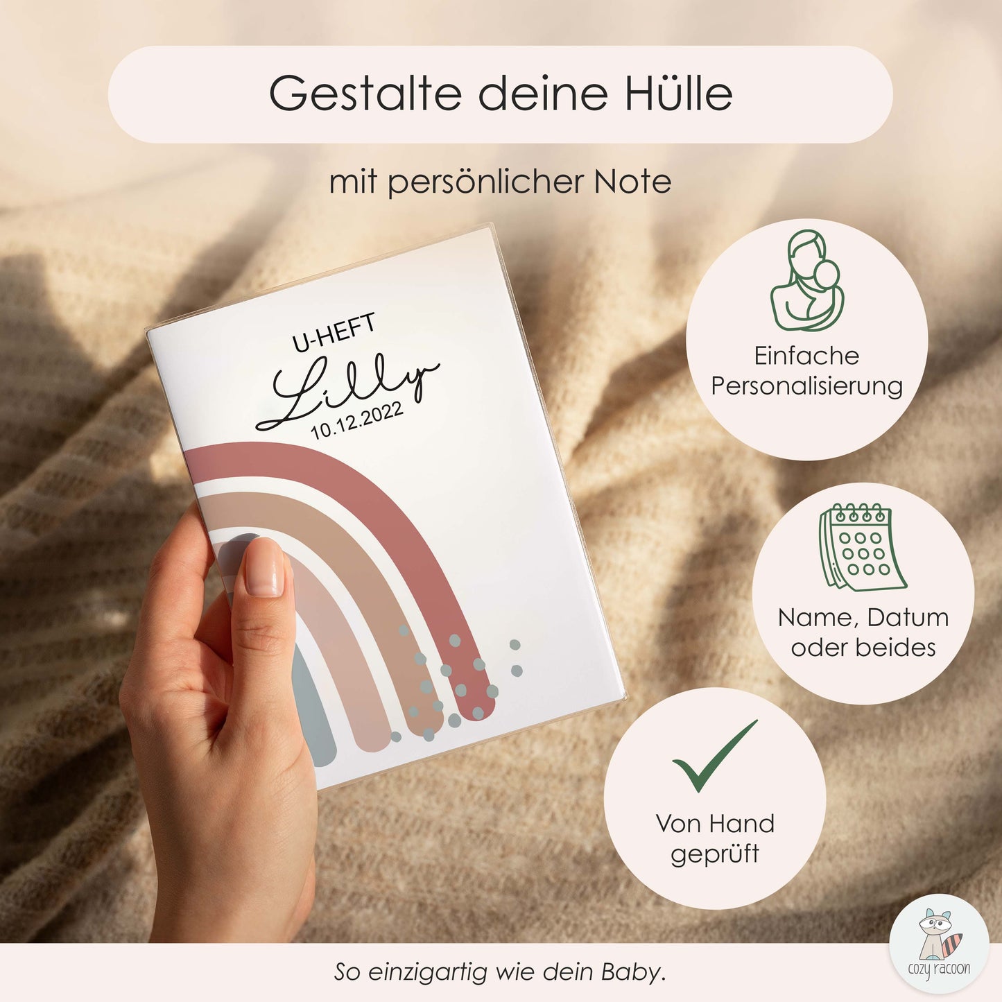 Regenbogen Altrosa U-Heft und Impfpasshülle Mit Personalisierung