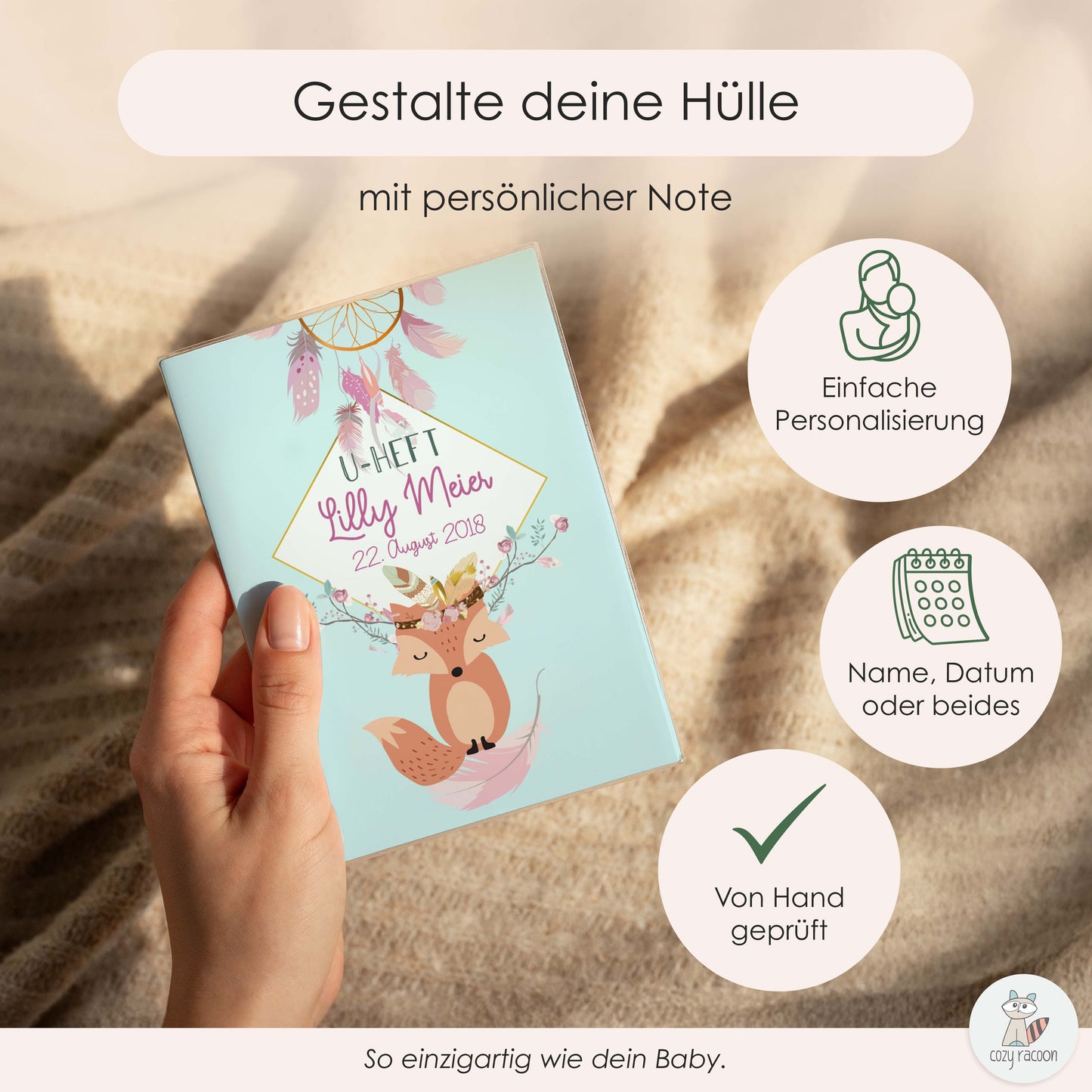 Boho Fuchs Blau U-Heft und Impfpasshülle Mit Personalisierung