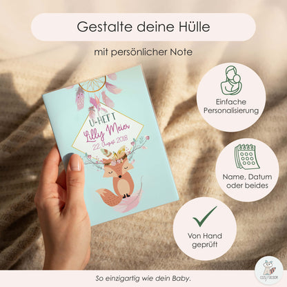 Boho Fuchs Blau U-Heft und Impfpasshülle Mit Personalisierung