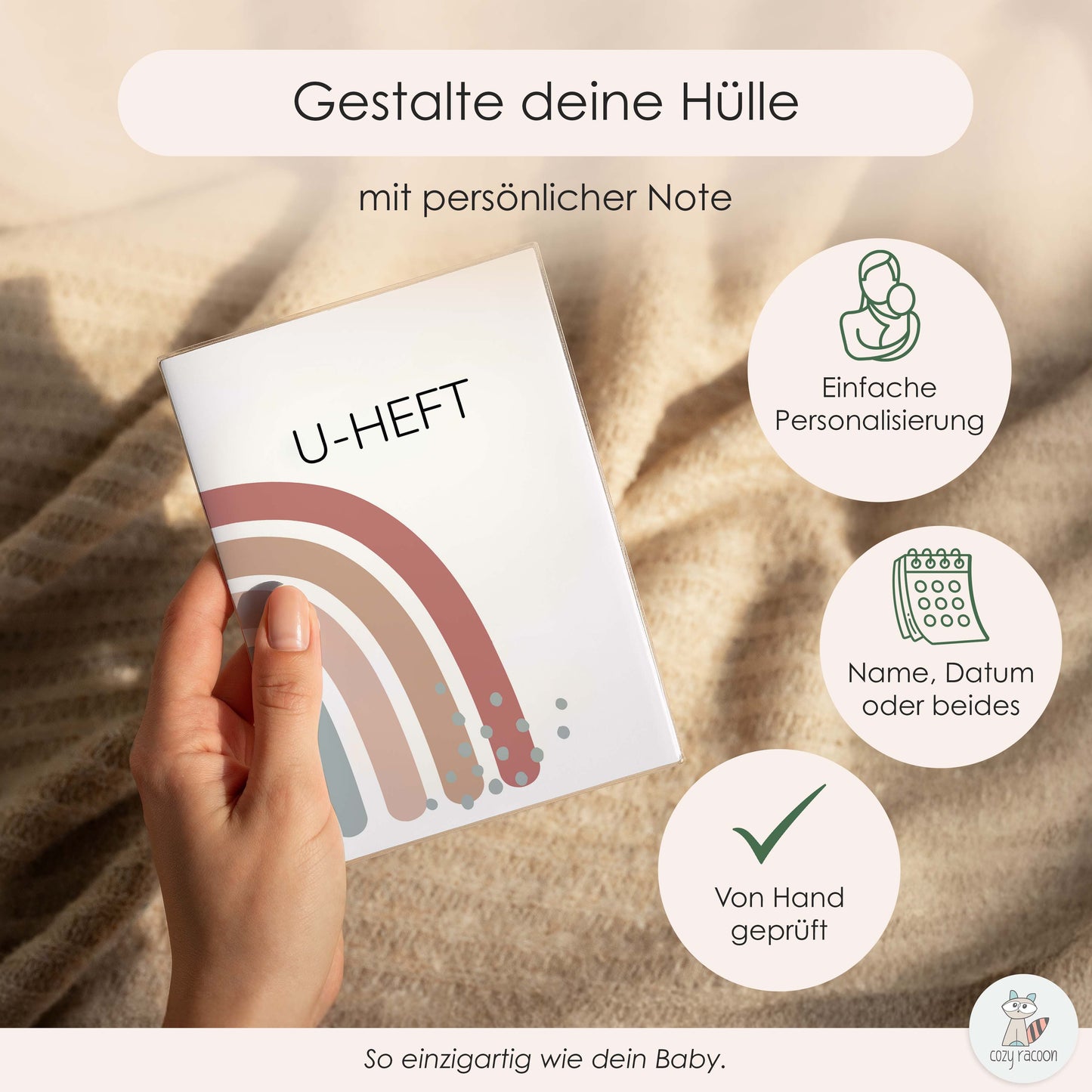 Regenbogen Altrosa U-Heft und Impfpasshülle Ohne Personalisierung