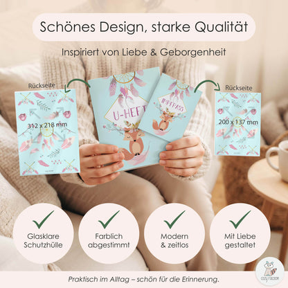 Boho Fuchs Blau U-Heft und Impfpasshülle Ohne Personalisierung