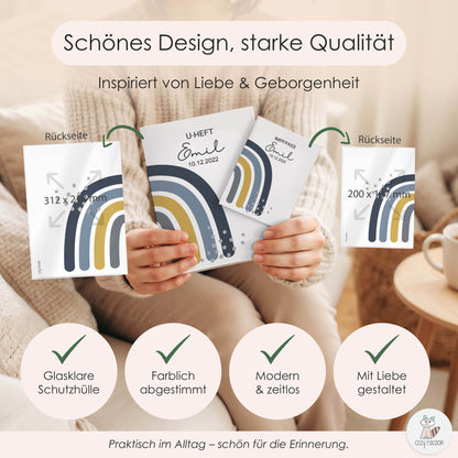 Regenbogen Blau U-Heft und Impfpasshülle Mit Personalisierung