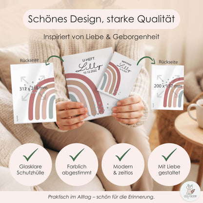 Regenbogen Altrosa U-Heft und Impfpasshülle Mit Personalisierung