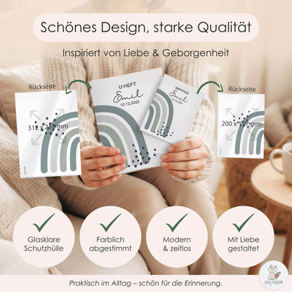 Regenbogen Jadegrün U-Heft und Impfpasshülle Mit Personalisierung