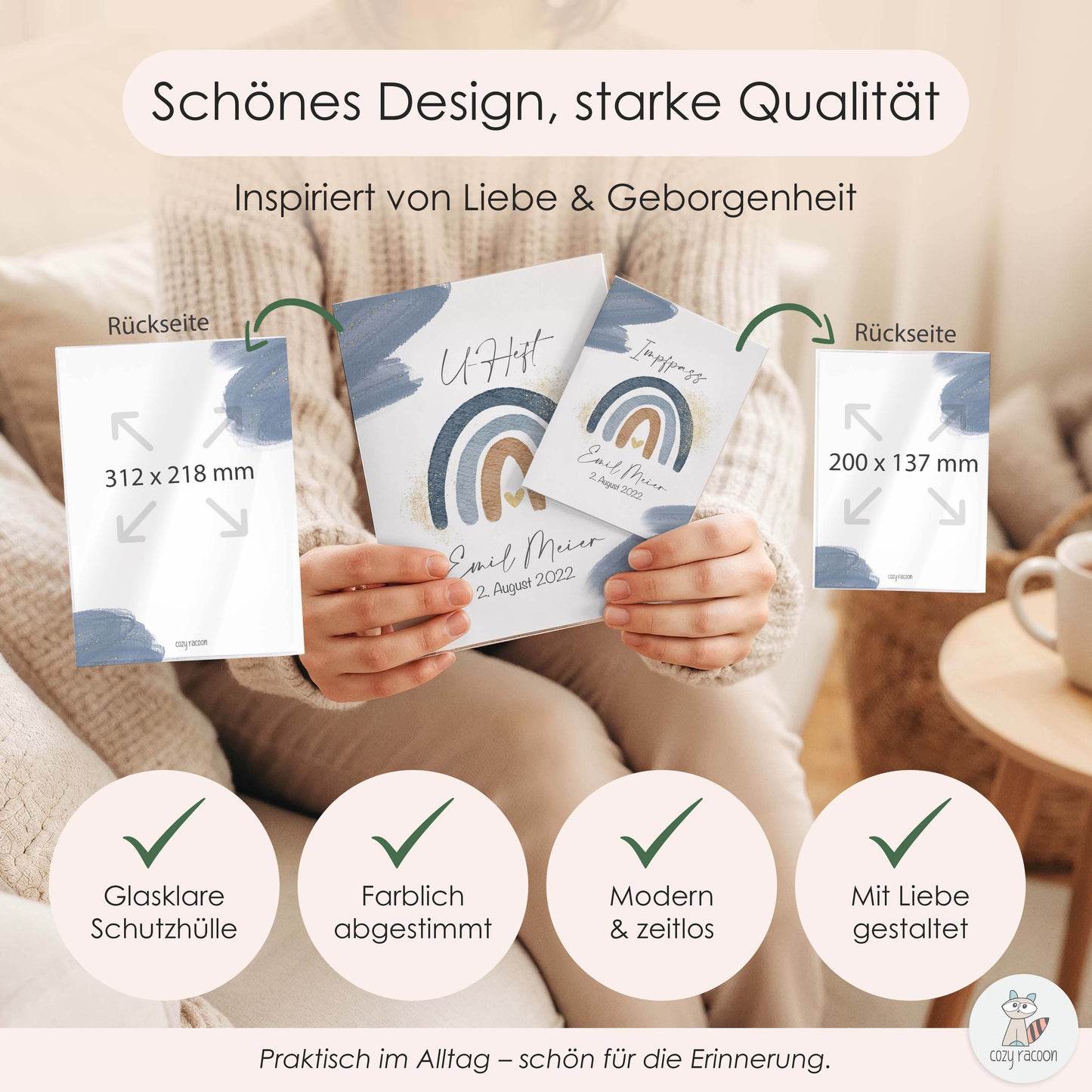 Wasserfarben Blau U-Heft und Impfpasshülle Mit Personalisierung