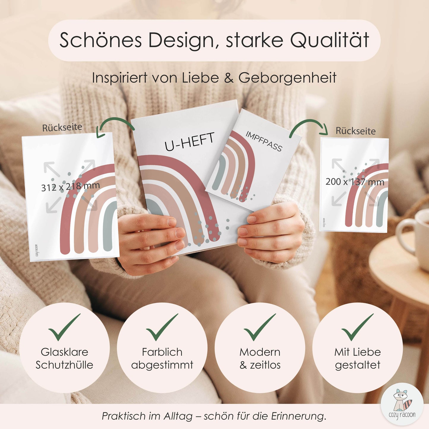 Regenbogen Altrosa U-Heft und Impfpasshülle Ohne Personalisierung