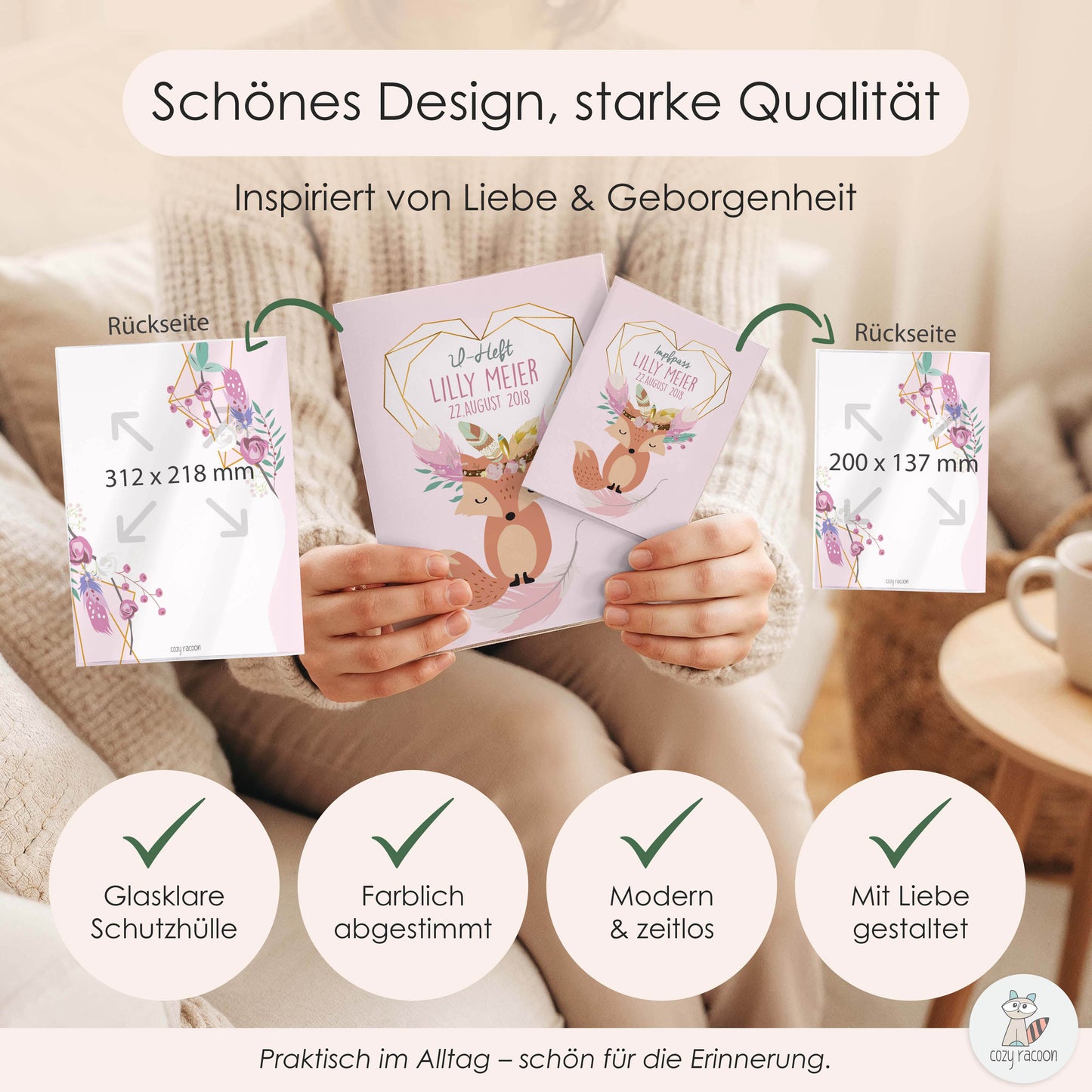 Boho Fuchs Rosa U-Heft und Impfpasshülle Mit Personalisierung