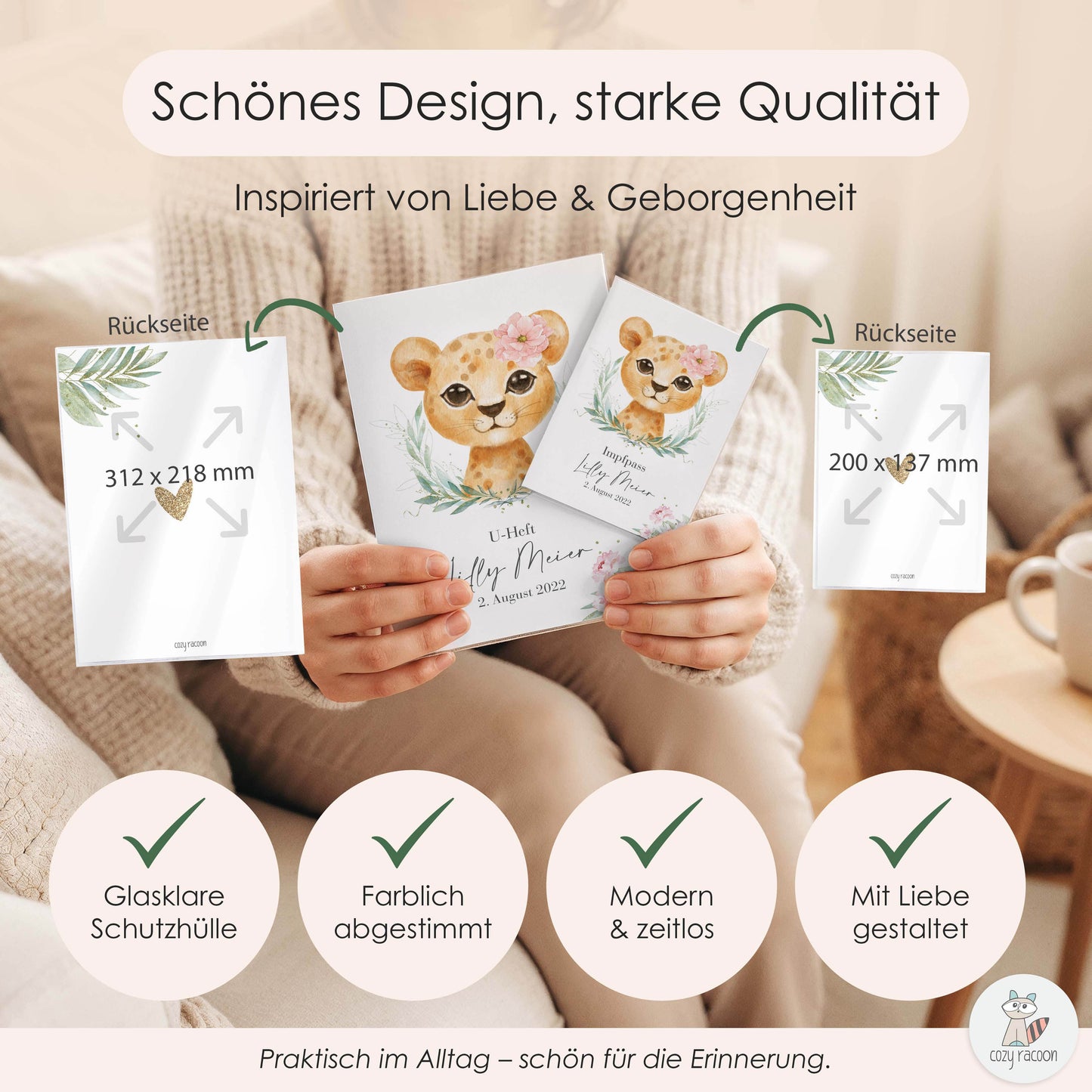 Löwen Mädchen U-Heft und Impfpasshülle Mit Personalisierung