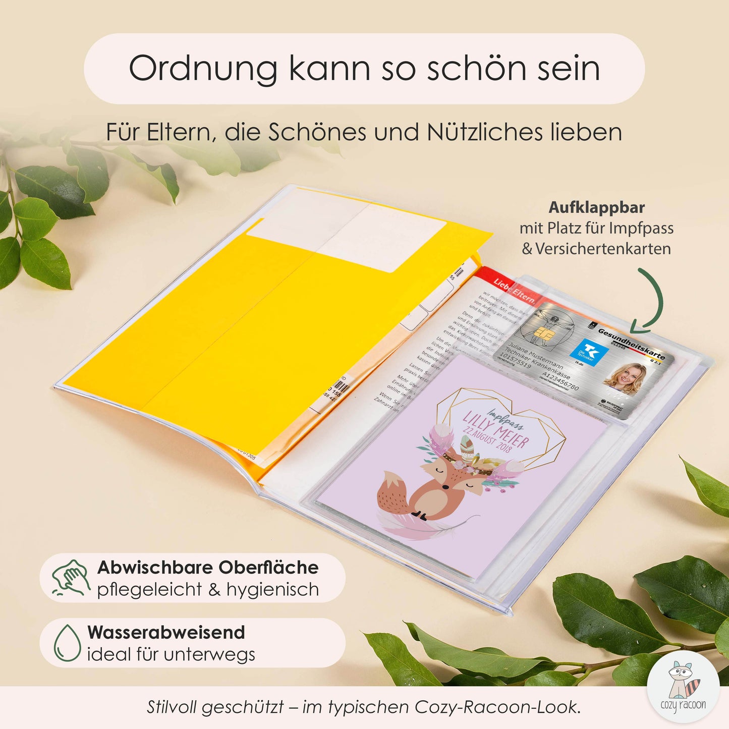 Boho Fuchs Rosa U-Heft und Impfpasshülle Mit Personalisierung