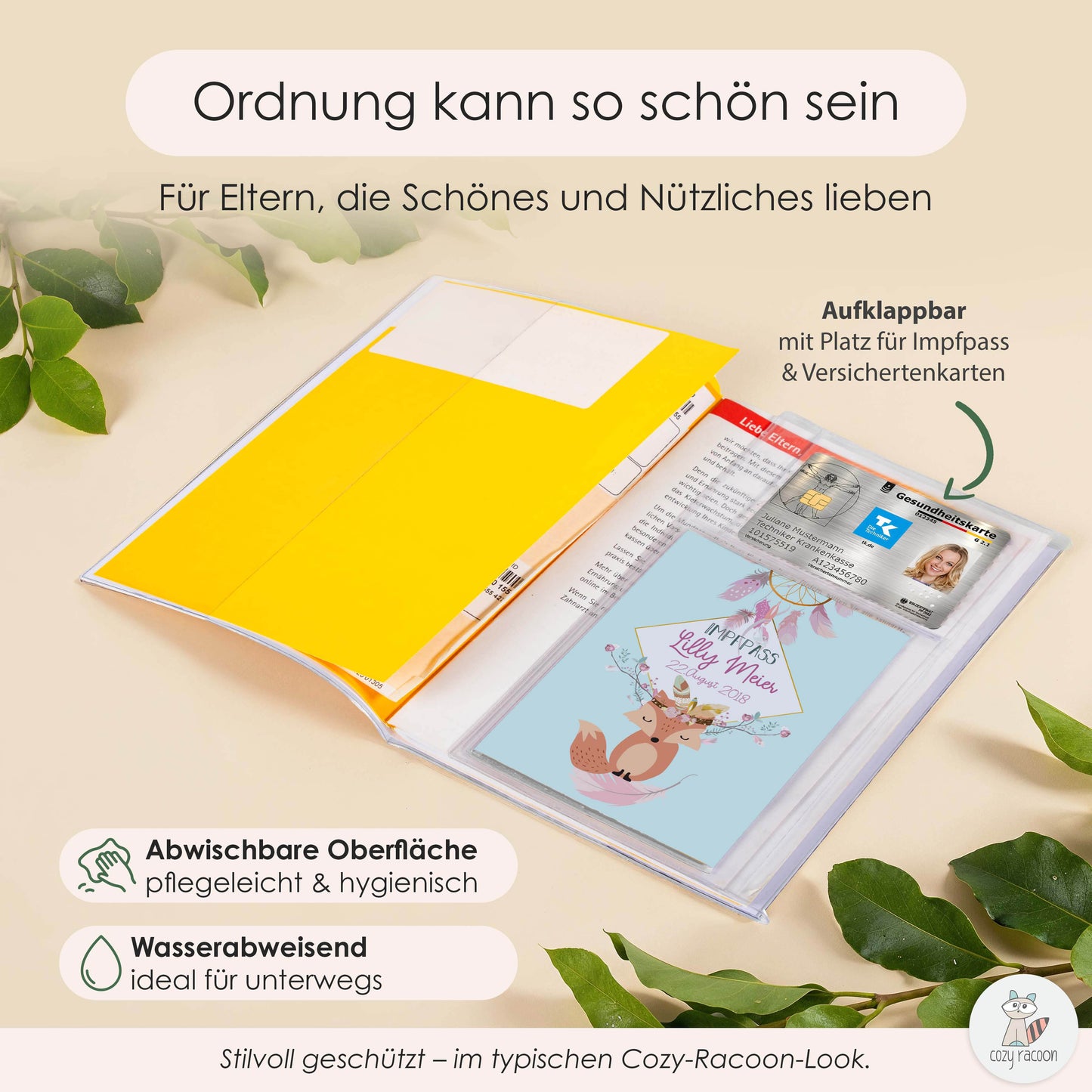 Boho Fuchs Blau U-Heft und Impfpasshülle Mit Personalisierung