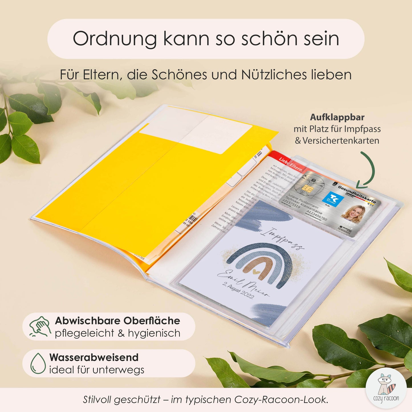 Wasserfarben Blau U-Heft und Impfpasshülle Mit Personalisierung