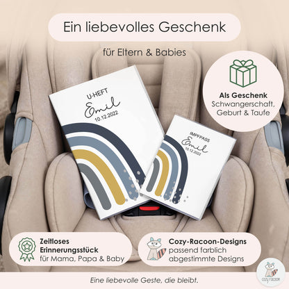 Regenbogen Blau U-Heft und Impfpasshülle Mit Personalisierung
