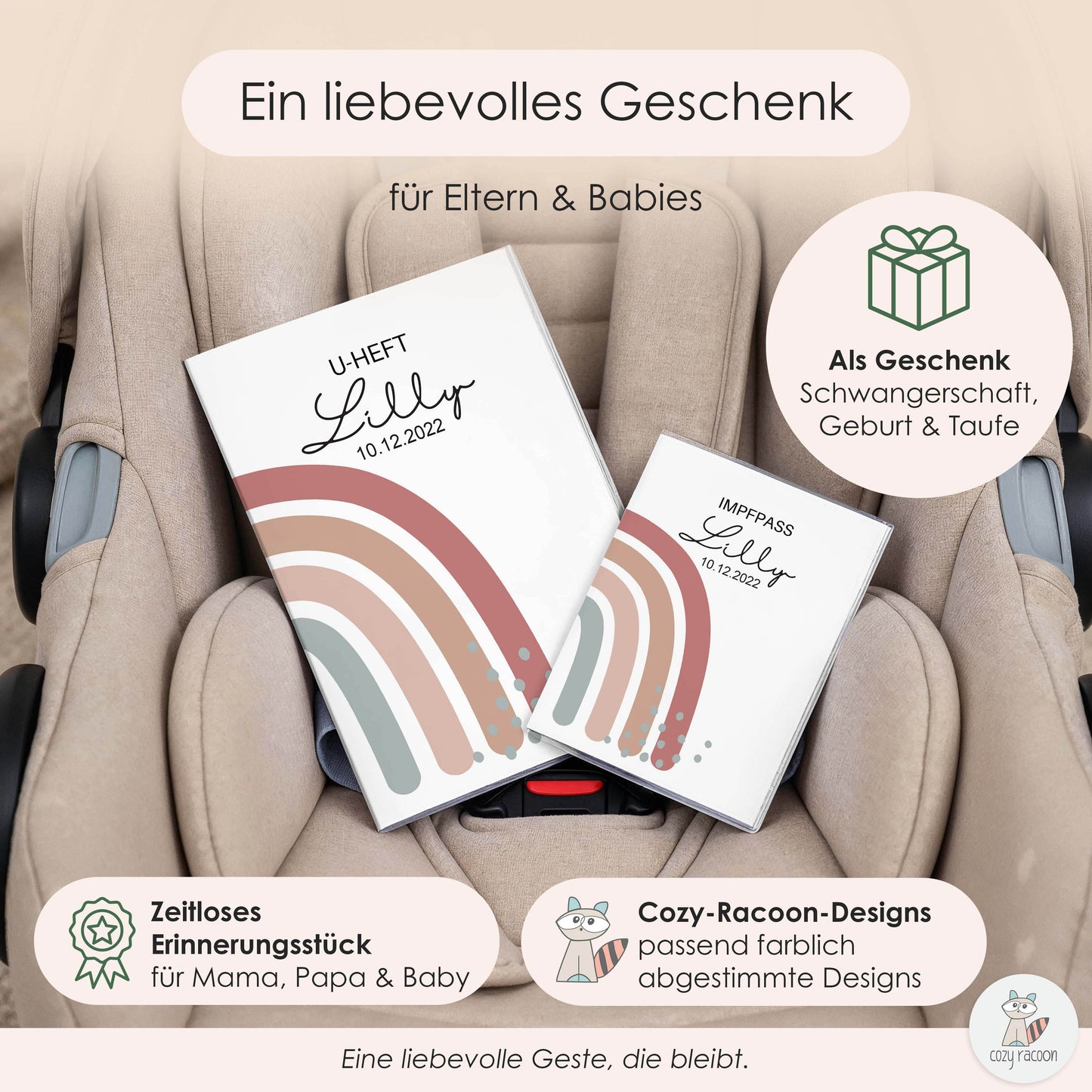 Regenbogen Altrosa U-Heft und Impfpasshülle Mit Personalisierung