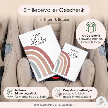 Regenbogen Altrosa U-Heft und Impfpasshülle Mit Personalisierung