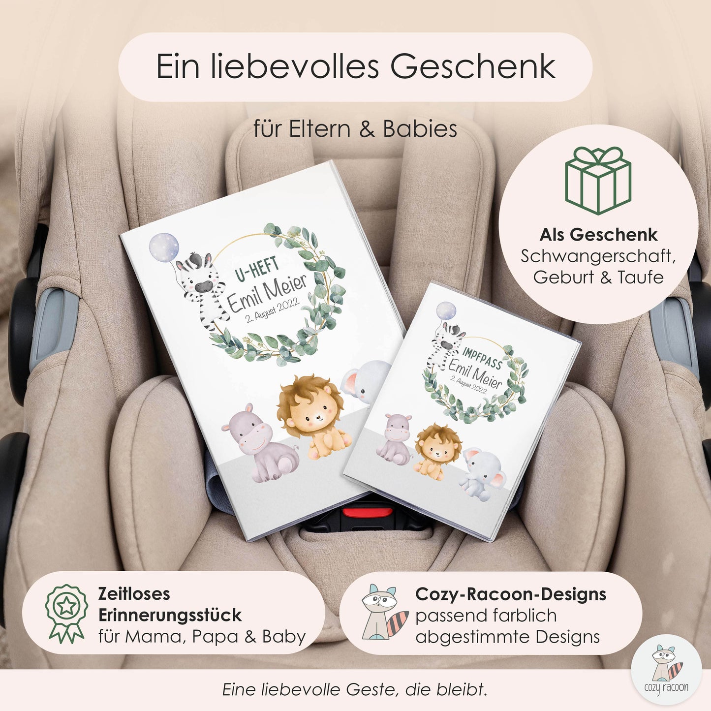Süße Tiere U-Heft und Impfpasshülle Mit Personalisierung
