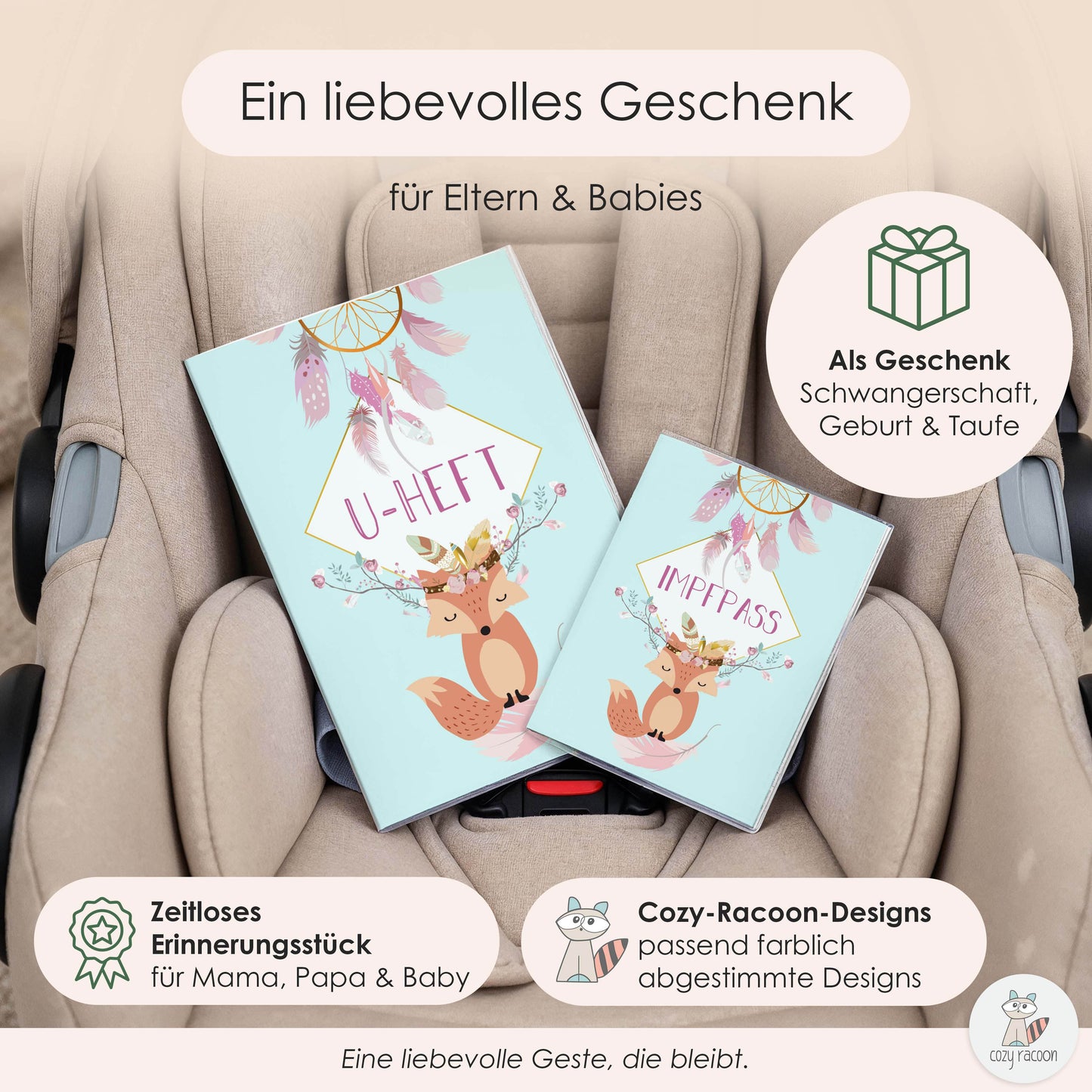 Boho Fuchs Blau U-Heft und Impfpasshülle Ohne Personalisierung