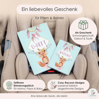 Boho Fuchs Blau U-Heft und Impfpasshülle Ohne Personalisierung