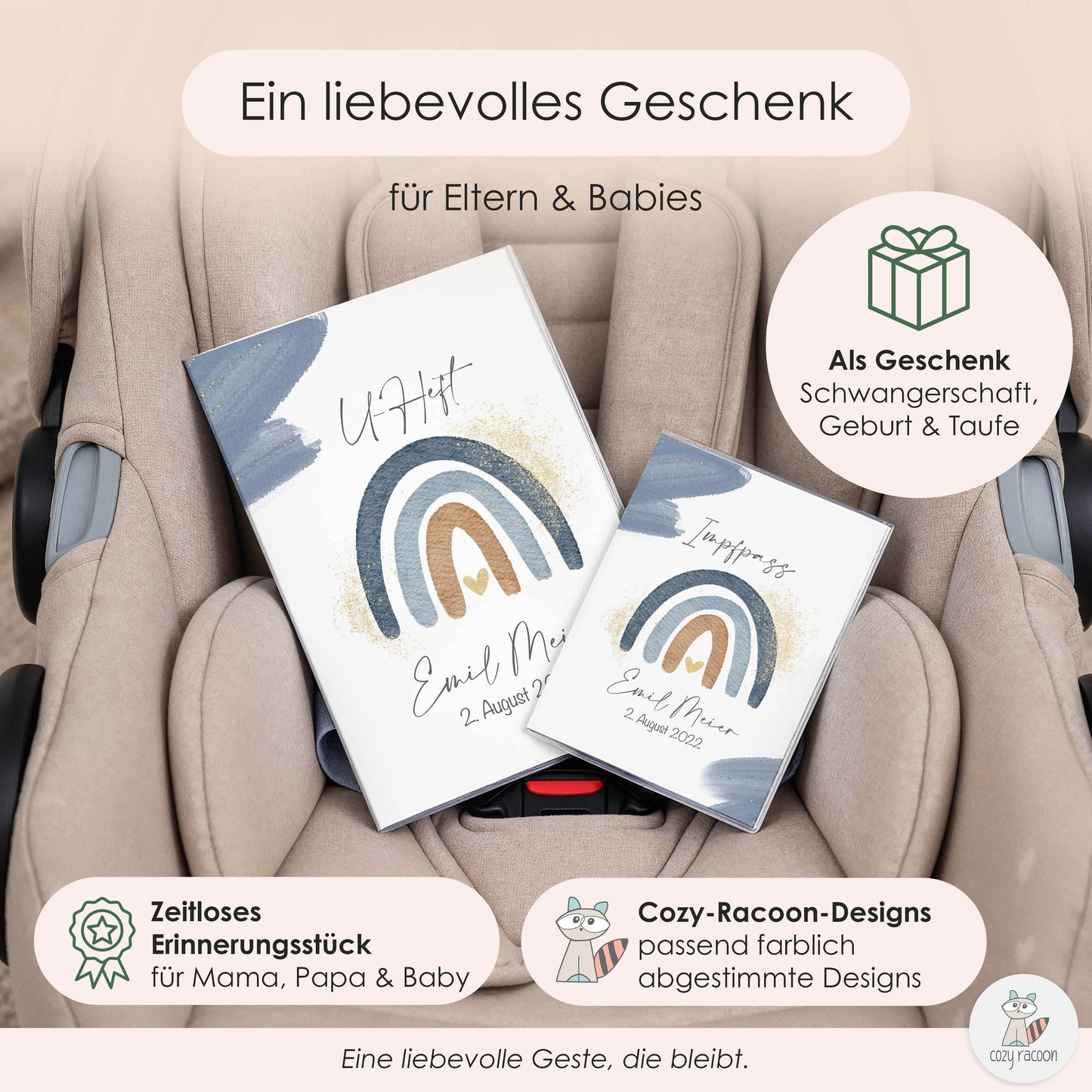 Wasserfarben Blau U-Heft und Impfpasshülle Mit Personalisierung