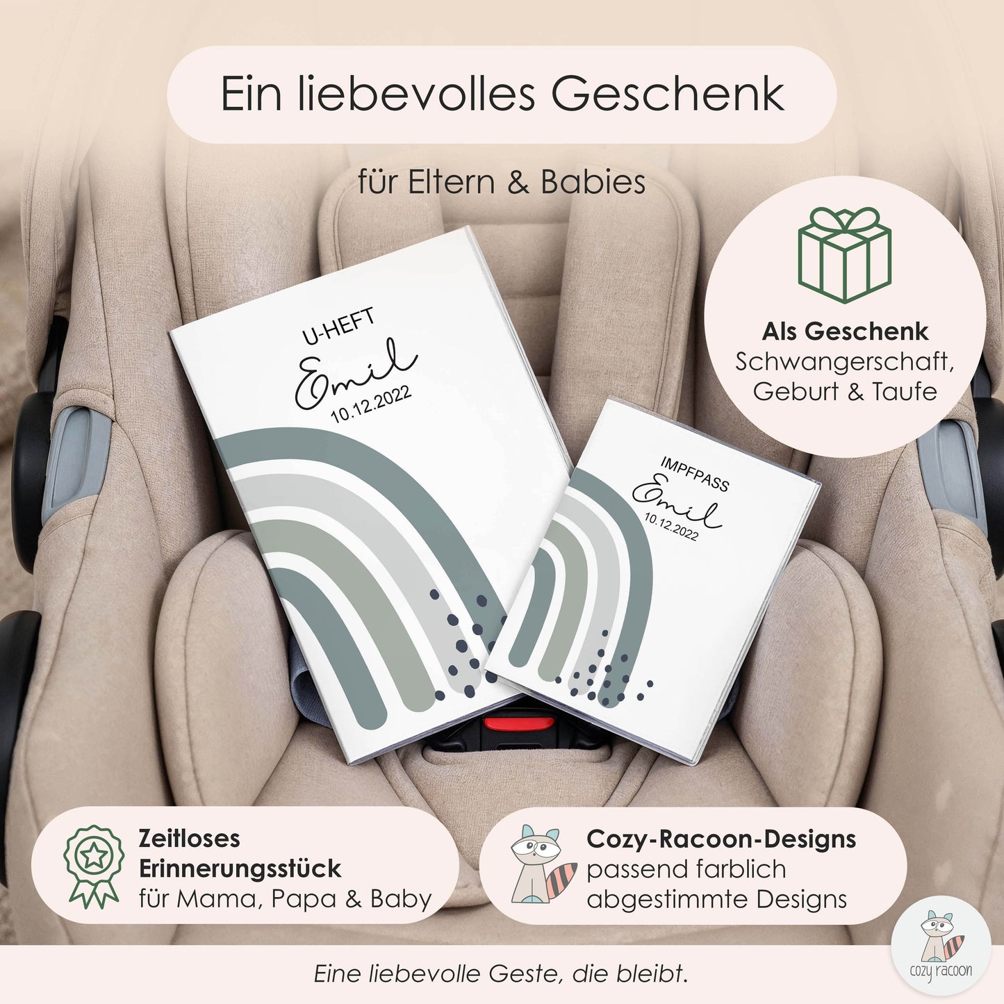 Regenbogen Jadegrün U-Heft und Impfpasshülle Mit Personalisierung