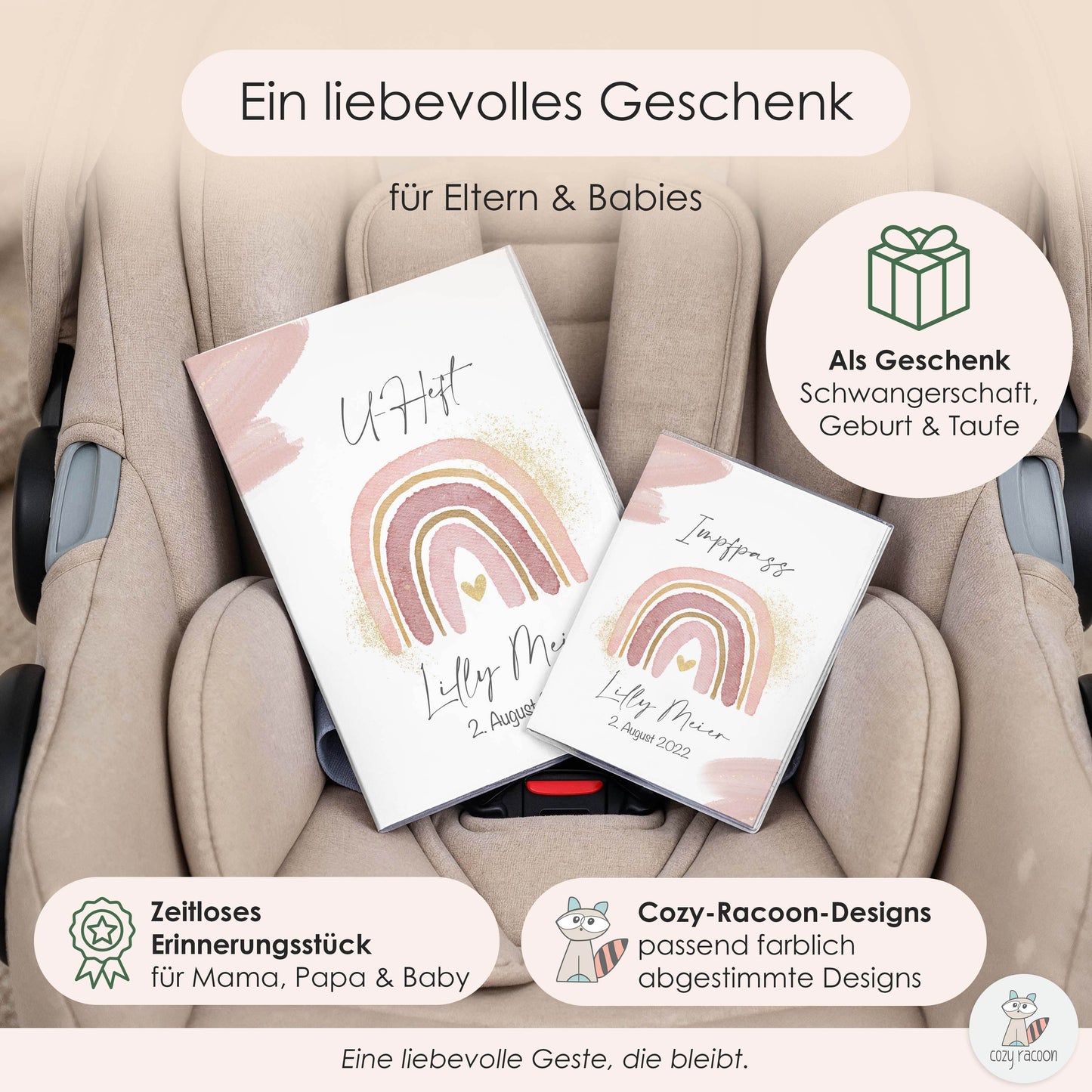 Wasserfarben Rosa U-Heft und Impfpasshülle Mit Personalisierung