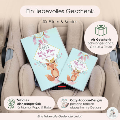 Boho Fuchs Blau U-Heft und Impfpasshülle Mit Personalisierung
