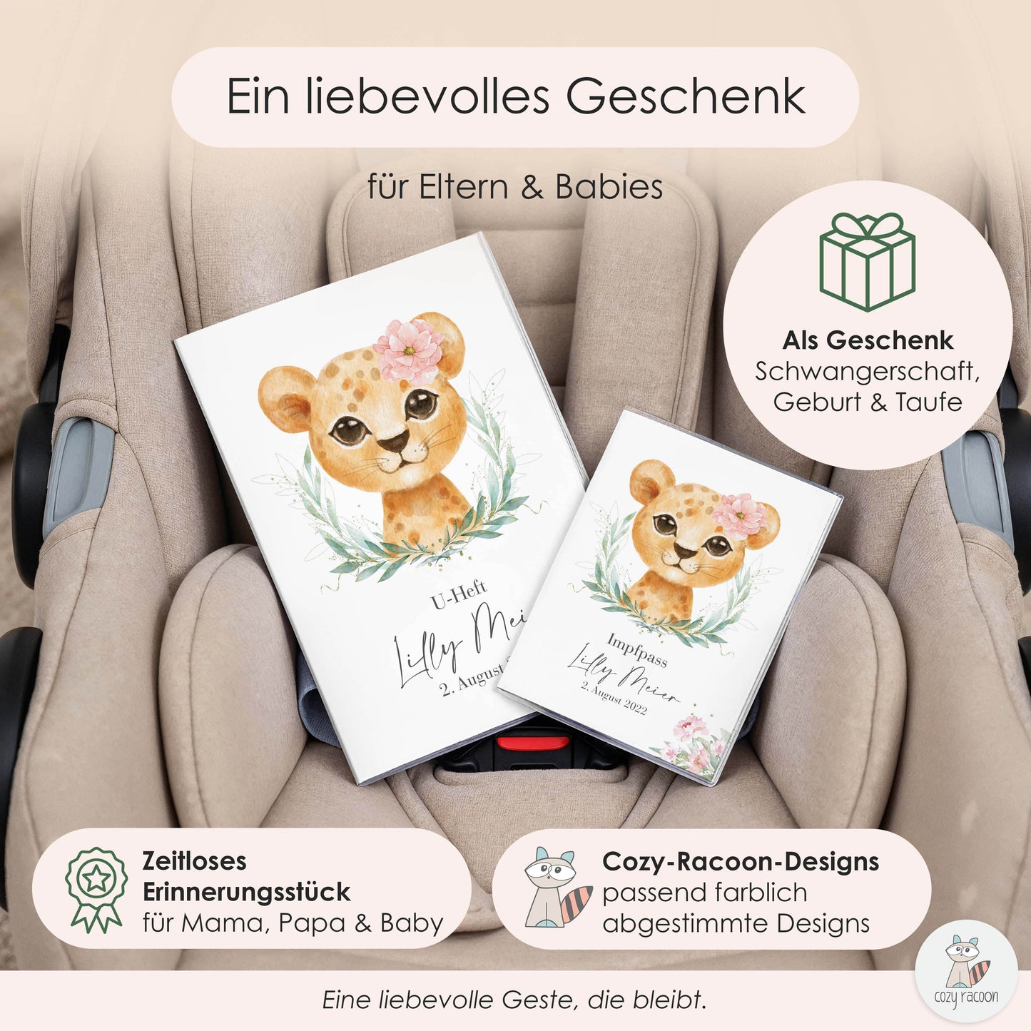 Löwen Mädchen U-Heft und Impfpasshülle Mit Personalisierung